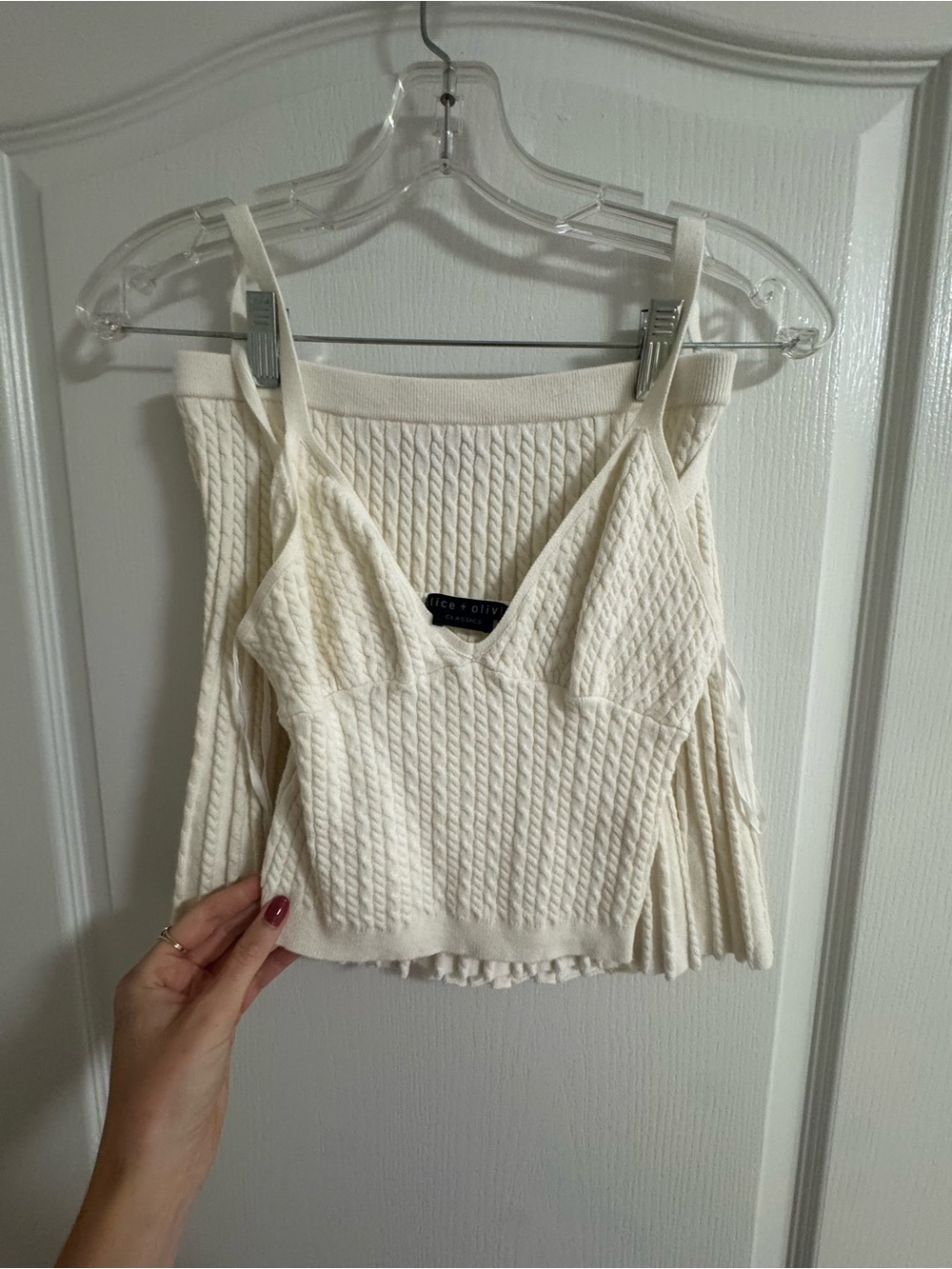 Alice + Olivia Cream Knit Textured Cropped Camisole